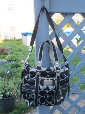 Y2K Coach Poppy Black & Silver Metallic Leather & Lurex Tote F14434